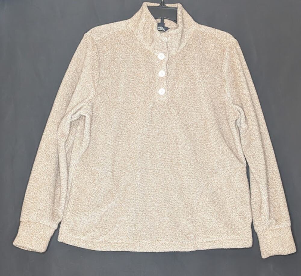 EDDIE BAUER Womens Pullover sweater Size Medium-Beige White Fleece Gorpcore